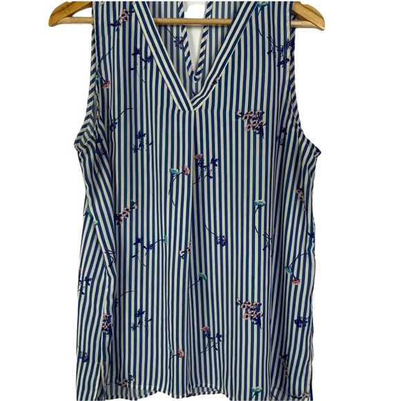 Pleione sleeveless stripe floral causal blouse top blue size Large - Picture 3 of 8